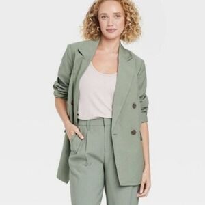 NWT LINED GREEN DOUBLE BREASTED VERY OVERSIZED BOYFRIEND BLAZER XS, S, M